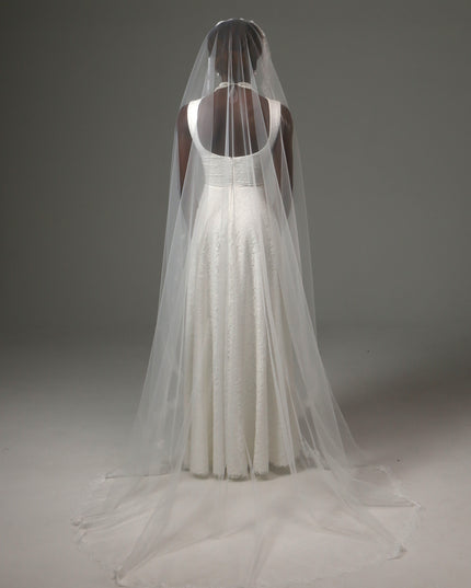 Mantilla Cathedral Wedding Veil Lace Edge Soft Tulle
