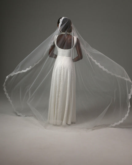 Mantilla Cathedral Wedding Veil Lace Edge Soft Tulle