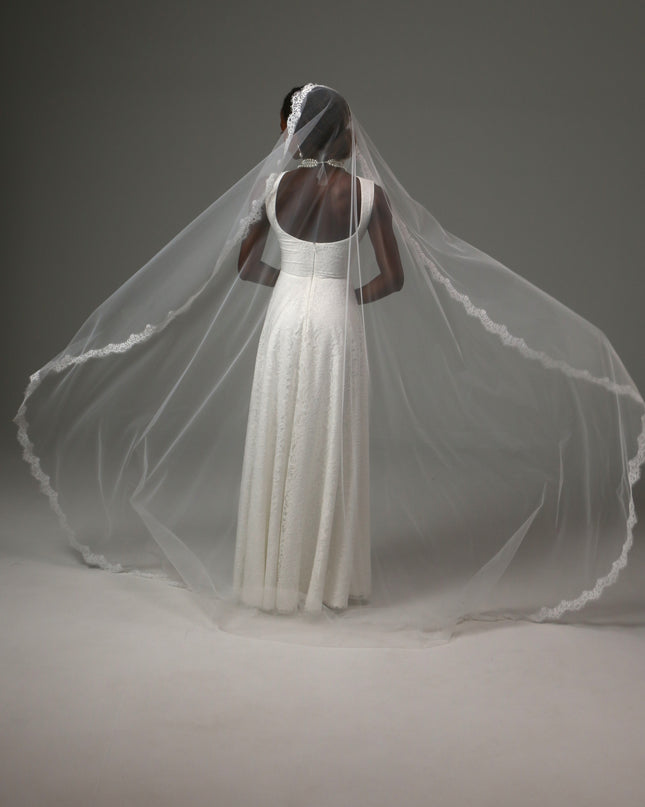 Mantilla Cathedral Wedding Veil Lace Edge Soft Tulle