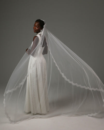 Mantilla Cathedral Wedding Veil Lace Edge Soft Tulle
