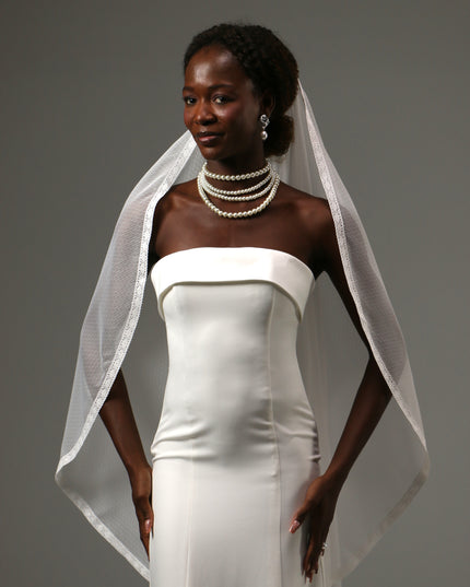 Dotted Lace Edge Fingertip Wedding Veil Soft Tulle Veil