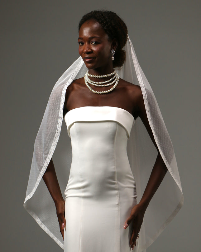 Dotted Lace Edge Fingertip Wedding Veil Soft Tulle Veil