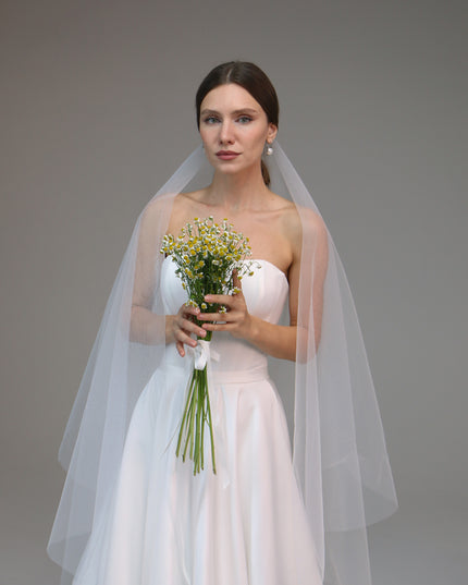 Two-Layer Blusher Bridal Veil, Two-Tier Drop Veil, Cathedral Wedding Veil, Classic Bride Veil, Ivory Fingertip Veil