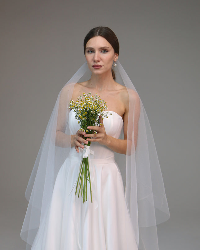 Two-Layer Blusher Bridal Veil, Two-Tier Drop Veil, Cathedral Wedding Veil, Classic Bride Veil, Ivory Fingertip Veil