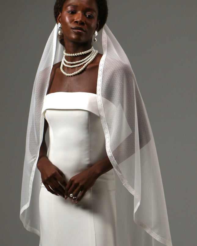 Dotted Lace Edge Fingertip Wedding Veil Soft Tulle Veil
