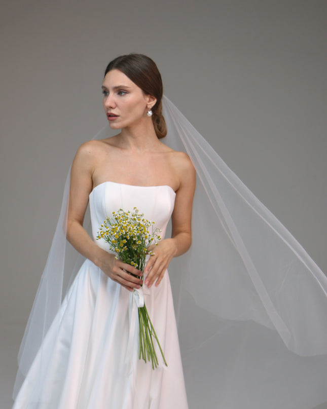 Two-Layer Blusher Bridal Veil, Two-Tier Drop Veil, Cathedral Wedding Veil, Classic Bride Veil, Ivory Fingertip Veil