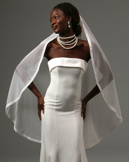 Dotted Lace Edge Fingertip Wedding Veil Soft Tulle Veil