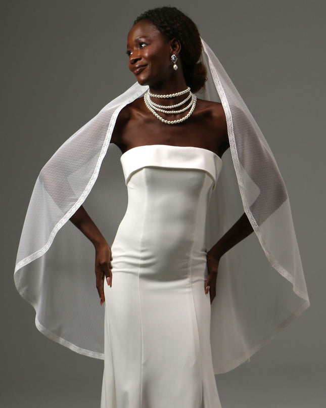 Dotted Lace Edge Fingertip Wedding Veil Soft Tulle Veil