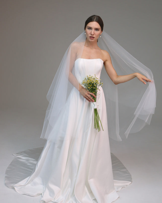 Two-Layer Blusher Bridal Veil, Two-Tier Drop Veil, Cathedral Wedding Veil, Classic Bride Veil, Ivory Fingertip Veil