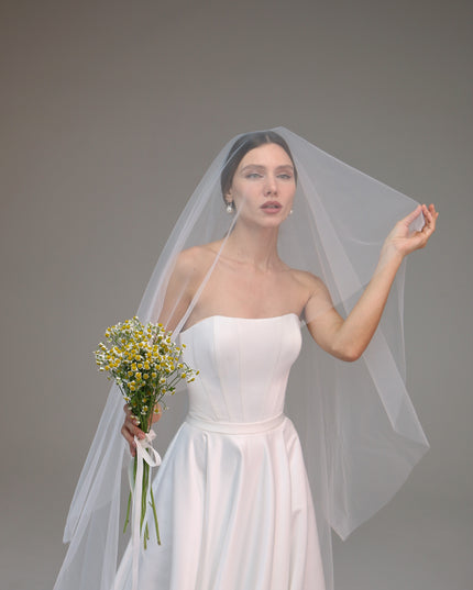Two-Layer Blusher Bridal Veil, Two-Tier Drop Veil, Cathedral Wedding Veil, Classic Bride Veil, Ivory Fingertip Veil