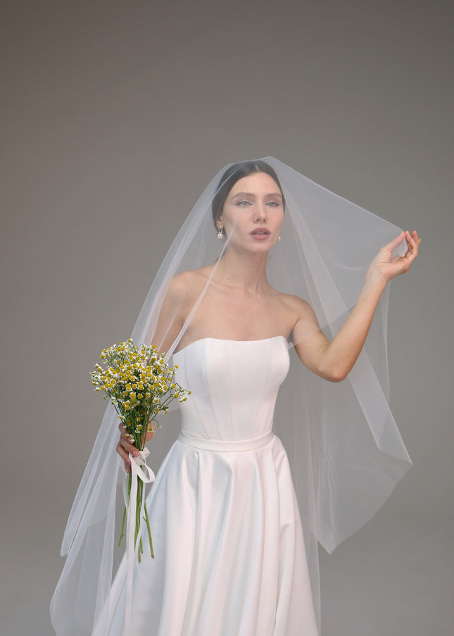 Two-Layer Blusher Bridal Veil, Two-Tier Drop Veil, Cathedral Wedding Veil, Classic Bride Veil, Ivory Fingertip Veil