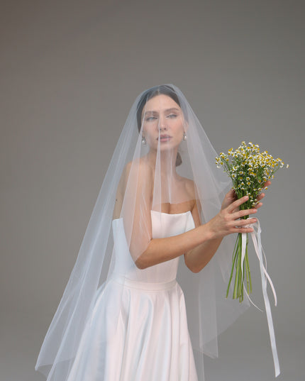 Two-Layer Blusher Bridal Veil, Two-Tier Drop Veil, Cathedral Wedding Veil, Classic Bride Veil, Ivory Fingertip Veil