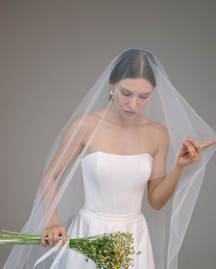 Two-Layer Blusher Bridal Veil, Two-Tier Drop Veil, Cathedral Wedding Veil, Classic Bride Veil, Ivory Fingertip Veil