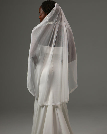 Dotted Lace Edge Fingertip Wedding Veil Soft Tulle Veil
