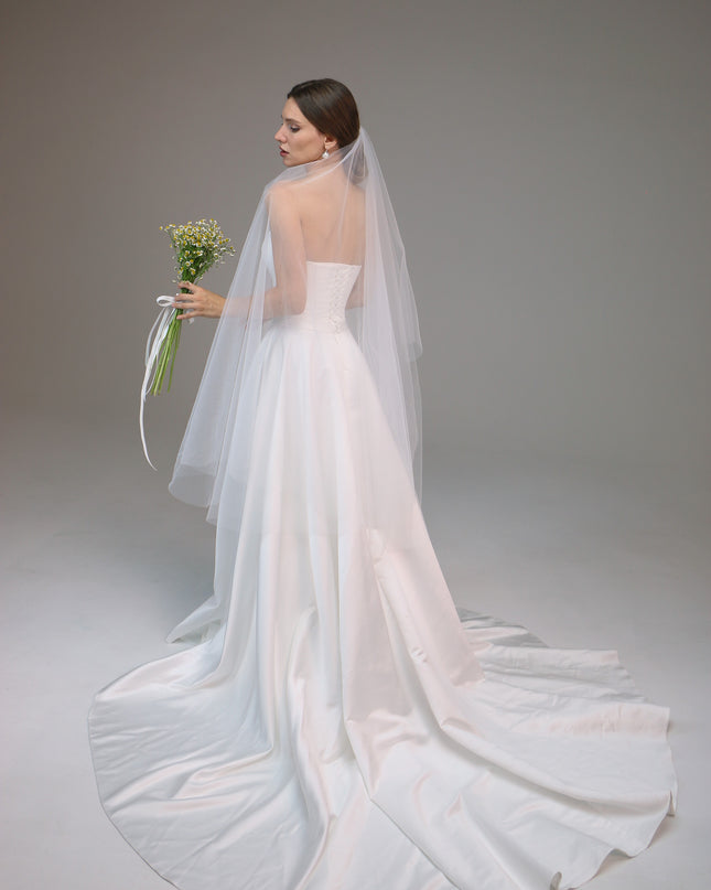 Two-Layer Blusher Bridal Veil, Two-Tier Drop Veil, Cathedral Wedding Veil, Classic Bride Veil, Ivory Fingertip Veil