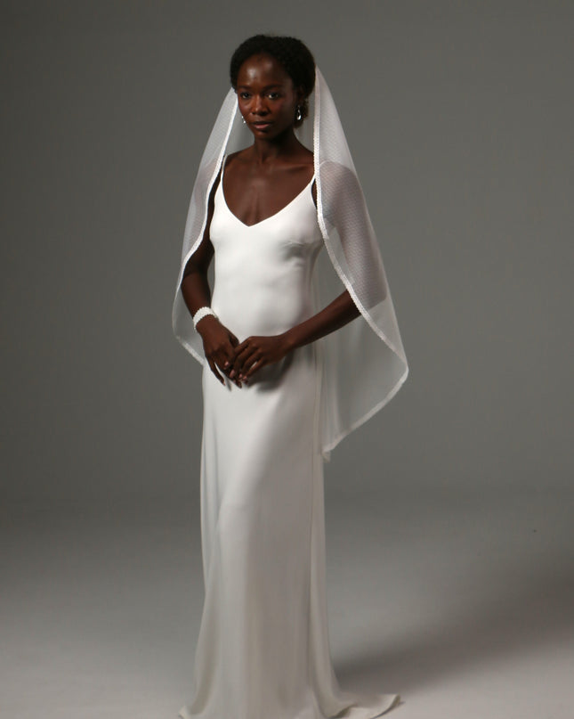 Dotted Lace Edge Fingertip Wedding Veil Soft Tulle Veil