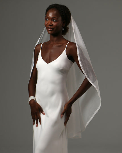 Dotted Lace Edge Fingertip Wedding Veil Soft Tulle Veil