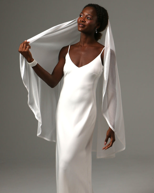 Dotted Lace Edge Fingertip Wedding Veil Soft Tulle Veil