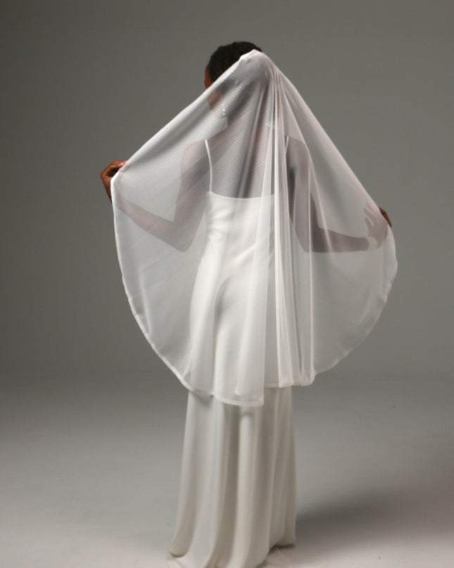 Dotted Lace Edge Fingertip Wedding Veil Soft Tulle Veil