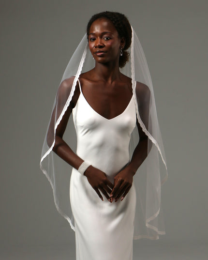 Lace Edge Fingertip Wedding Veil Soft Tulle Bridal Veil