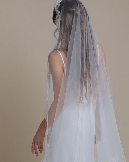 Lace Boho Cathedral Veil: One Tier Mantilla, Ivory Tulle