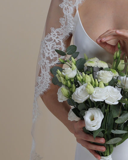 Lace Boho Cathedral Veil: One Tier Mantilla, Ivory Tulle