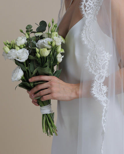 Lace Boho Cathedral Veil: One Tier Mantilla, Ivory Tulle