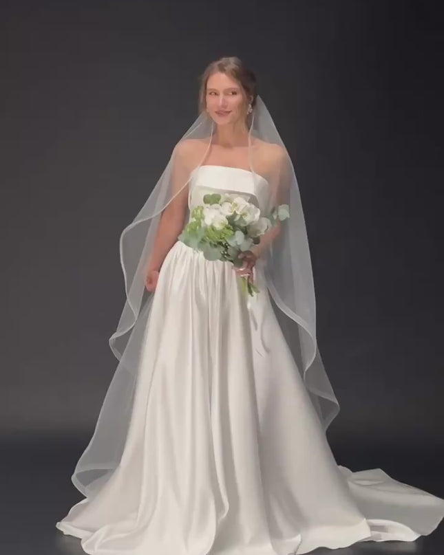 Cascade One Tier Bridal Veil with Horsehair Trim – Classic & Elegant Wedding Veil