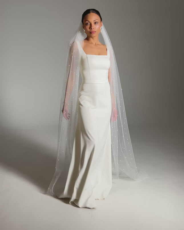 Pearl Cathedral Veil – One Tier Elegant Bridal Veil