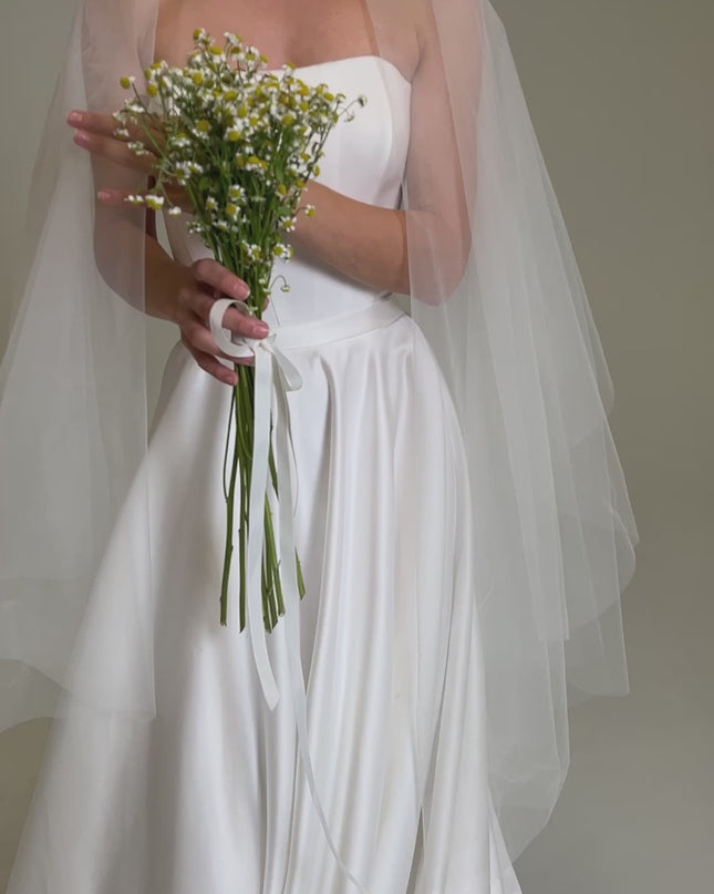 Two-Layer Blusher Bridal Veil, Two-Tier Drop Veil, Cathedral Wedding Veil, Classic Bride Veil, Ivory Fingertip Veil