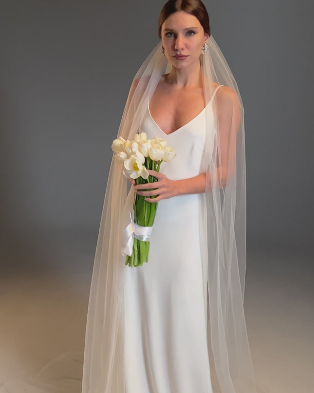 Cathedral Veil with Cut Edge – One Layer Ivory Soft Tulle Bridal Veil