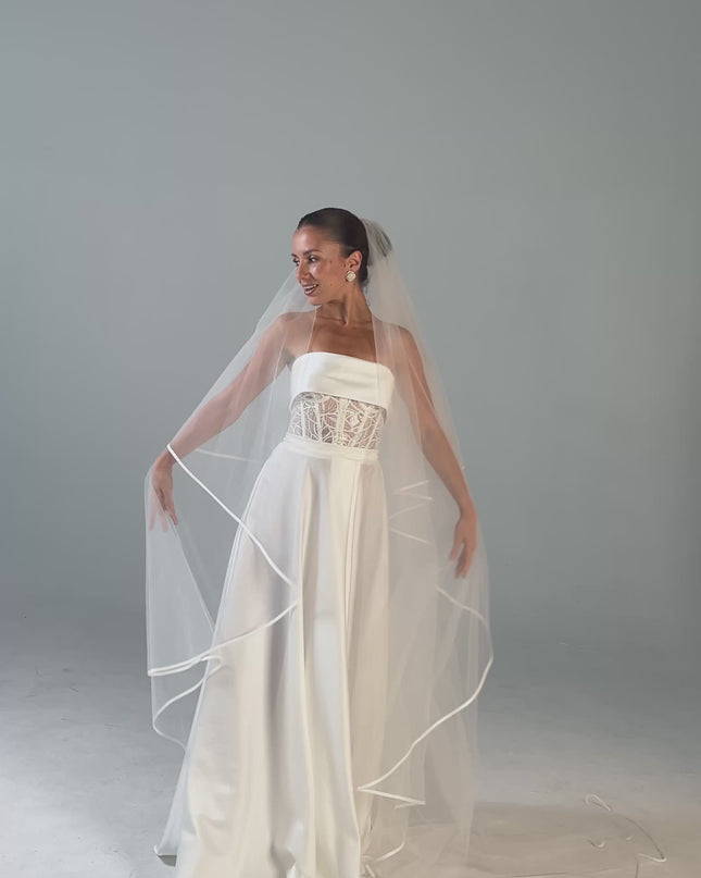 Satin Edge Bridal Veil, Double Tier Cathedral Wedding Veil