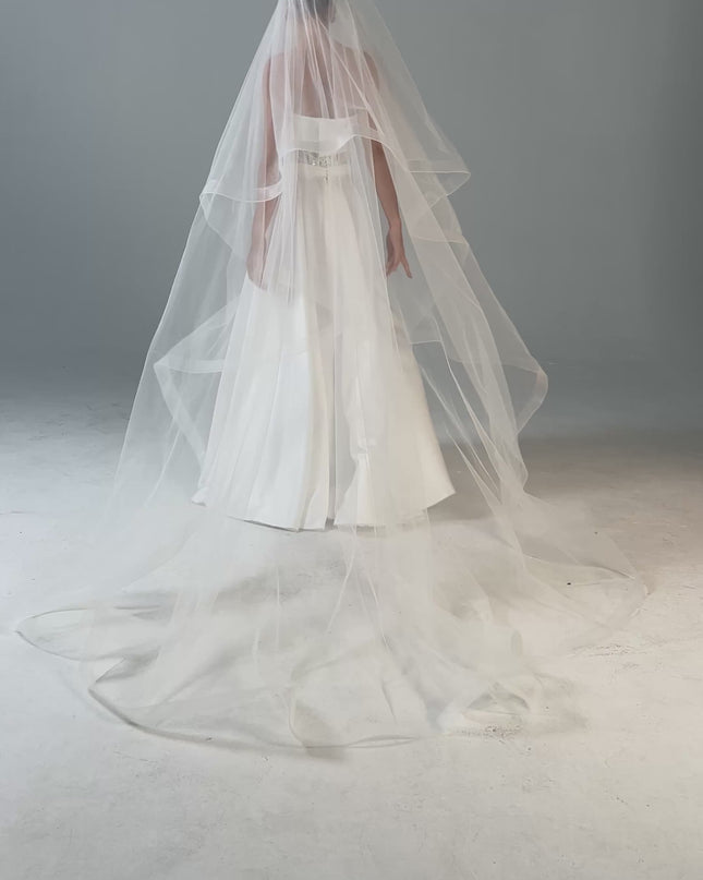 Two-Tier Cathedral Wedding Veil | Handmade Italian Tulle, Horsehair Trim