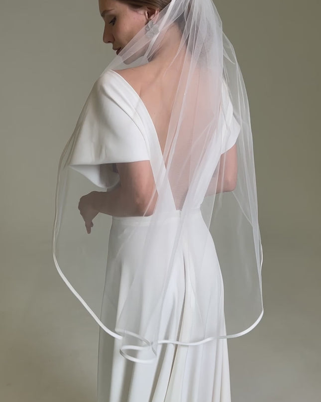 Single Layer Satin Edge Veil, Satin Trim Veil with Comb, Simple Satin Edge Bridal Veil