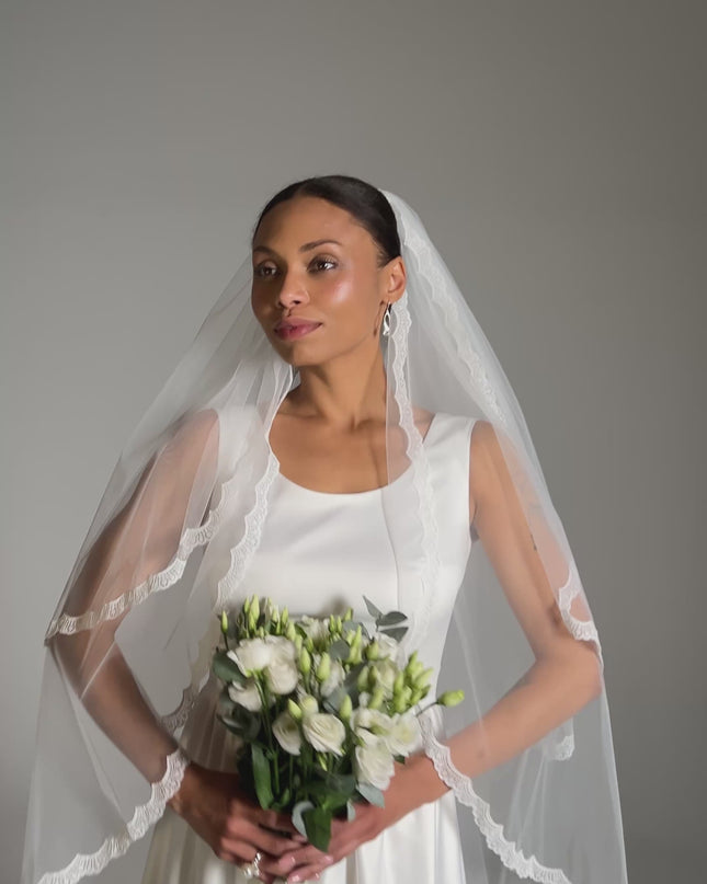 Short Two Tier Veil – Lace Edge Soft Tulle Bridal Veil