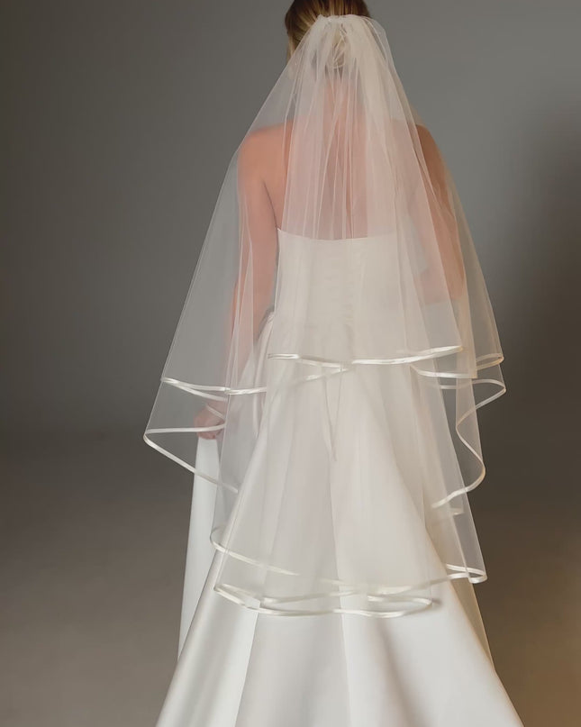 Two-Layer Wedding Veil with Satin Edge – Cathedral or Chapel Length in Ivory or White