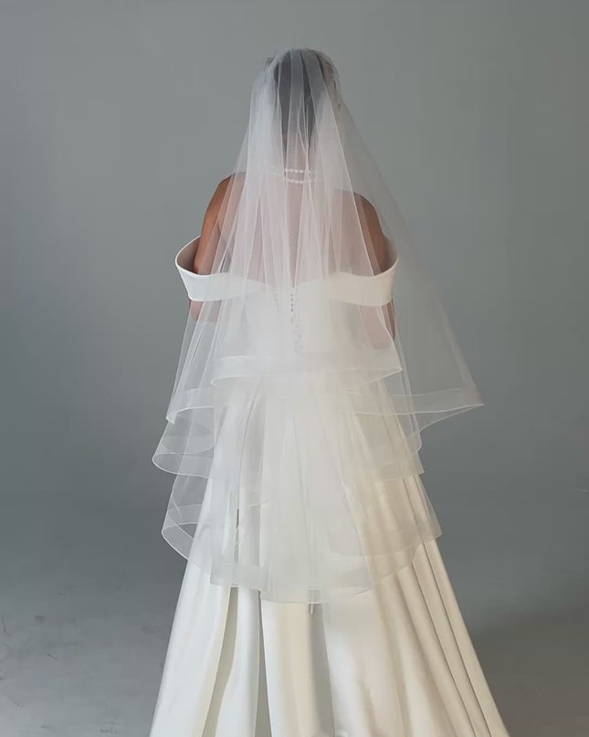 Handmade Italian Tulle Cathedral Veil, Two Tier Ivory Bridal Veil