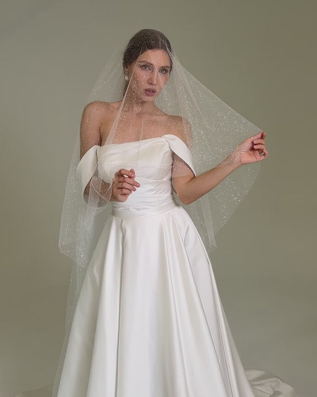 Sparkly Two-Tier Veil | Shimmer Cathedral Veil | Short Glitter Veil for Bride | Soft Two-Layer Bridal Veil