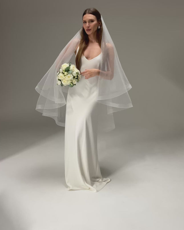 Glitter Horsehair Cascade Veil – Double Layer Bridal Veil