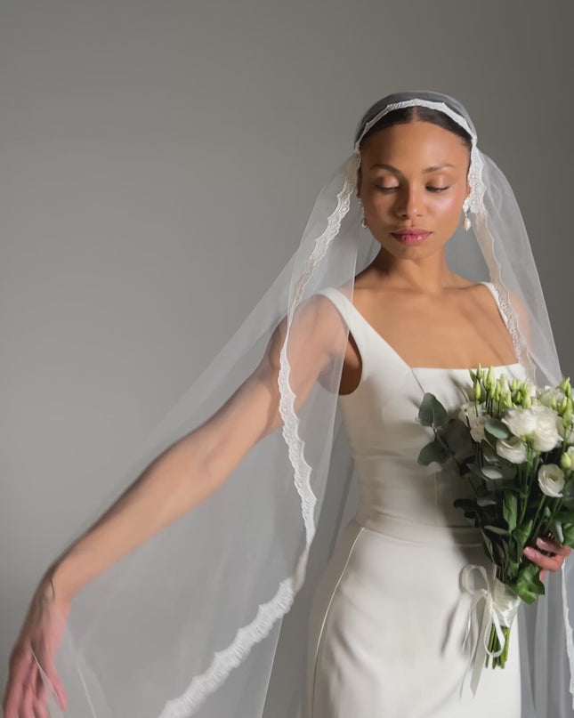 Juliet Cap Cathedral Veil – Lace Edge Soft Tulle Veil