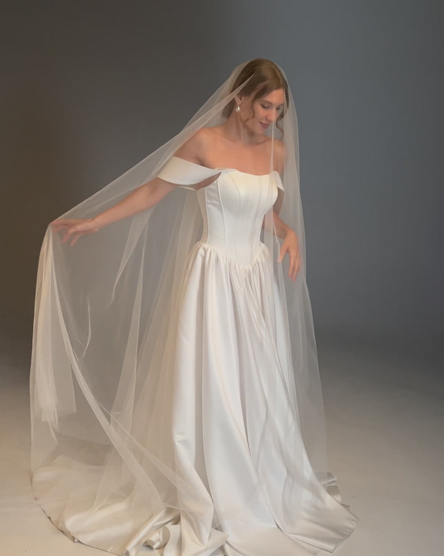 Blusher Drop Veil – Sheer Two-Layer Cathedral Wedding Veil with Raw Edge | Dramatic Long Illusion Bridal Veil