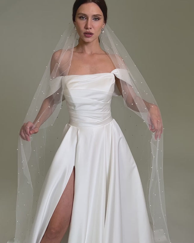 Cathedral Wedding Veil, Cathedral Veil with Pearl Edge, Pearl Trim Veil, Scattered Pearl Bridal Veil