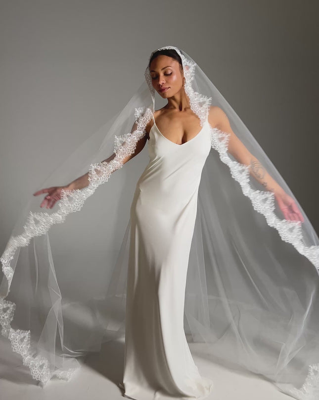 Cathedral Mantilla Veil – Lace Edge Soft Tulle Bridal Veil