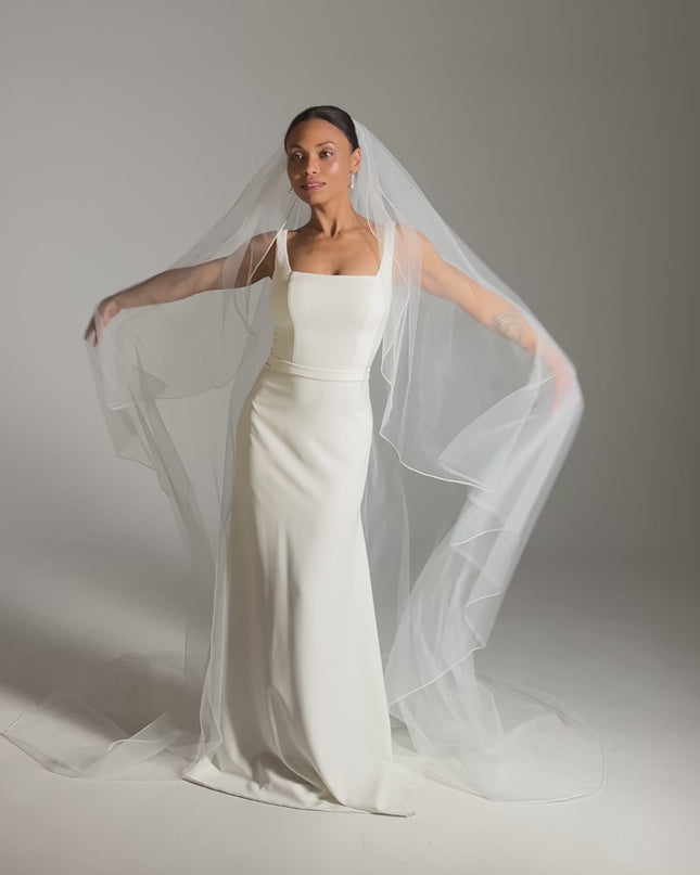 Cathedral Pencil Edge Veil – One Tier Soft Tulle Bridal Veil