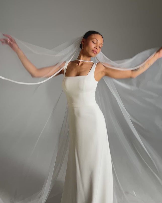 Cathedral Satin Edge Veil – One Tier Soft Tulle Bridal