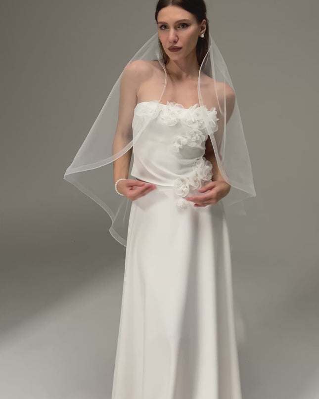 One Tier Cascade Bridal Veil with Horsehair Trim | Soft Tulle Wedding Veil